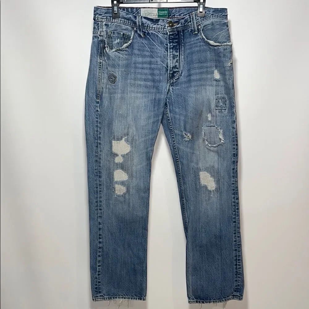 Aeropostale Blue Straight Jeans with Distressed Detailing